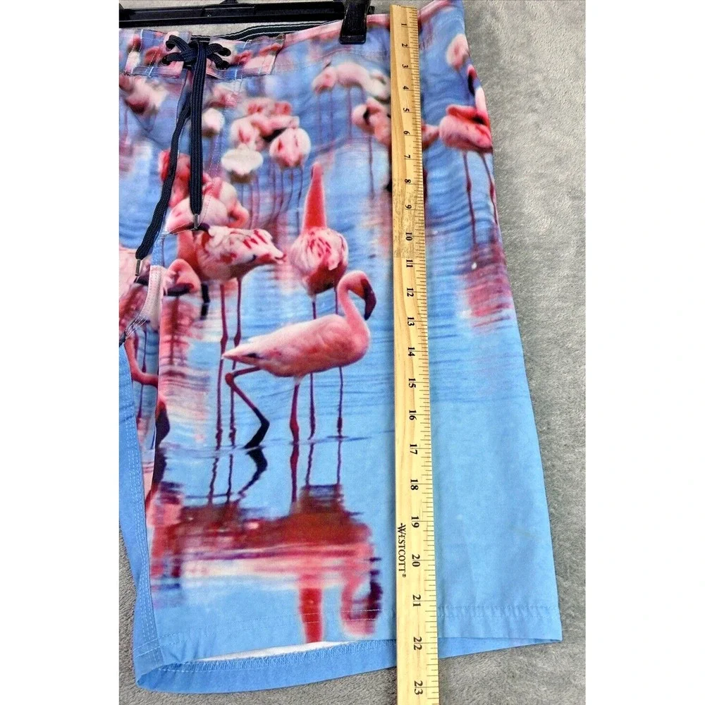 Old Navy Men's 38 Blue Pink Flamingo Hybrid Board Shorts Swim‎ Tropical Boho Fun